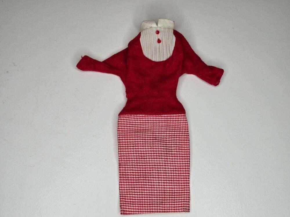 Vintage Barbie Student Teacher #1622 Red Top and Houndstooth Skirt Dress Outfit